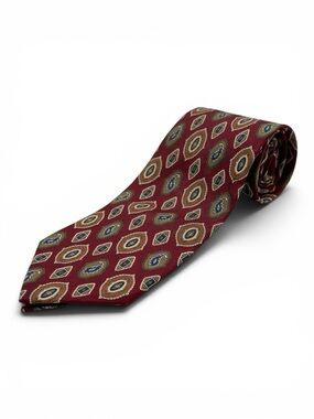 Christian Dior Men's Burgundy Necktie Classic Geometric 100% Silk Tie